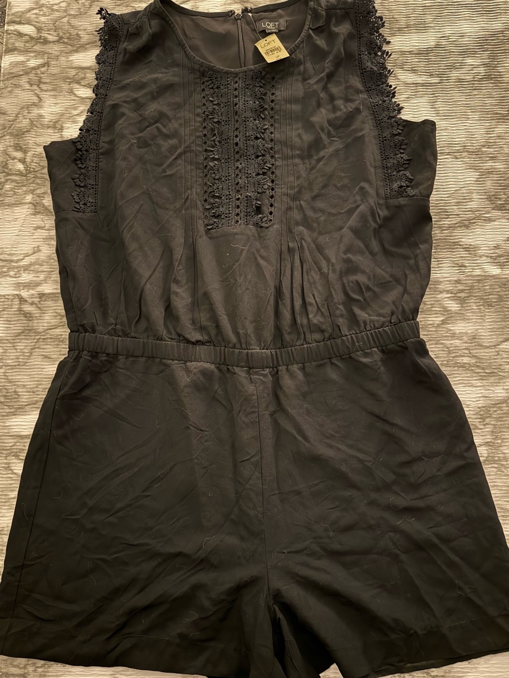 NWT Loft Romper Black Crochet Eyelet Lace Trim Sleeveless Boho Large Petite